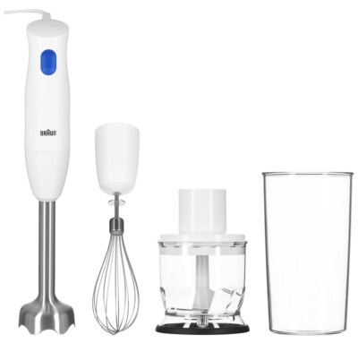 Braun MultiQuick 1 Hand Blender MQ10.202 White INT – 450W, Lightweight Design with Chopper, Whisk & Beaker