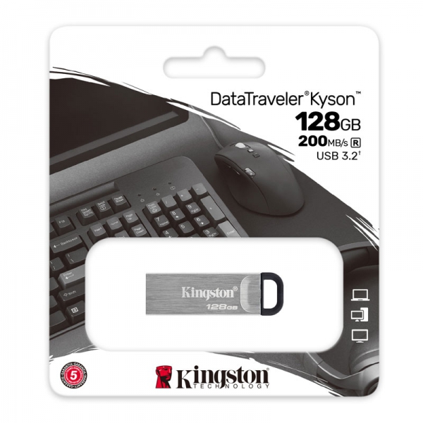 Kingston Technology DataTraveler Kyson USB 3.2 Gen 1 128GB USB Flash Drive - With Stylish Metal Housing Capless