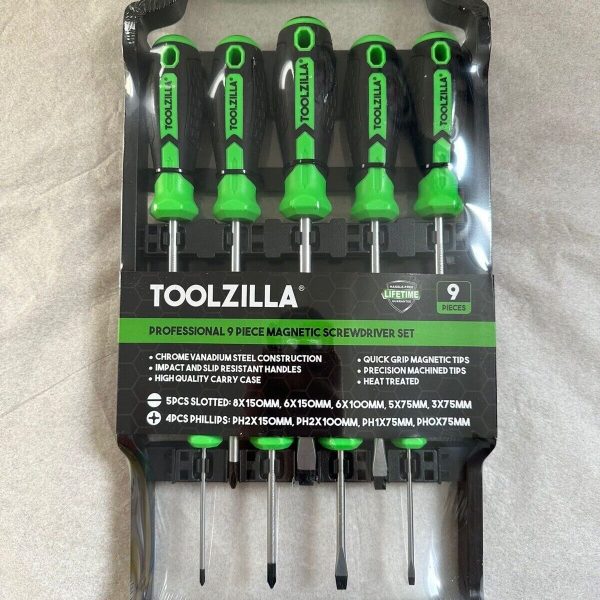 TOOLZILLA Professional 9 Piece Magnetic Screwdriver Set & Carry Case. Free p&p
