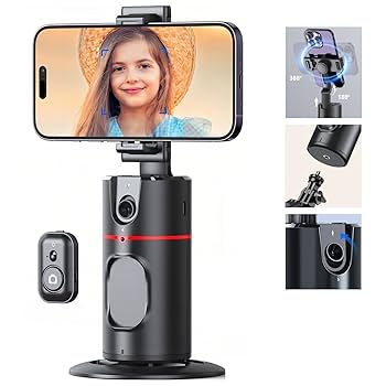Auto Face Tracking Tripod 360° Rotation Cell Phone Photo & Video Kits Stand, No App, Rechargeable Tracking Phone Holder Smart Shooting Camera Mount for Live Video Recording Tiktok Vlogging