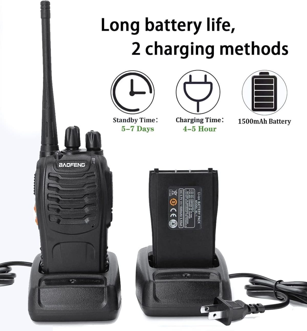 Baofeng Walkie Talkies BF-888s Rechargeable Two-Way Radios for Adults Long Range Handheld Communicator Professional UHF Interphone 2 Pack Walky Talky Set with Earpiece,Li-ion Battery and Charger