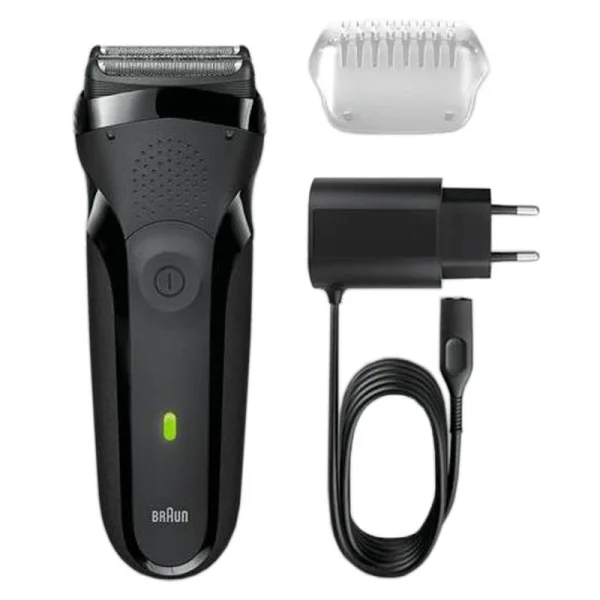 Braun Shaver 300 Black – Waterproof Electric Razor  Fast Charge & LED Display